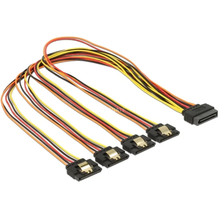 DeLock Kabel SATA 15Pin Stecker 4X SATA 15Pin Buchse, Schwarz-Rot
