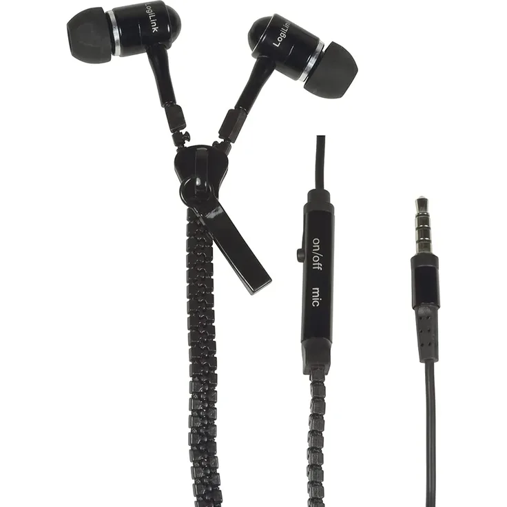 LogiLink HS0021 Zipper In-Ear Kopfhörer, mit Mikrofon, schwarz