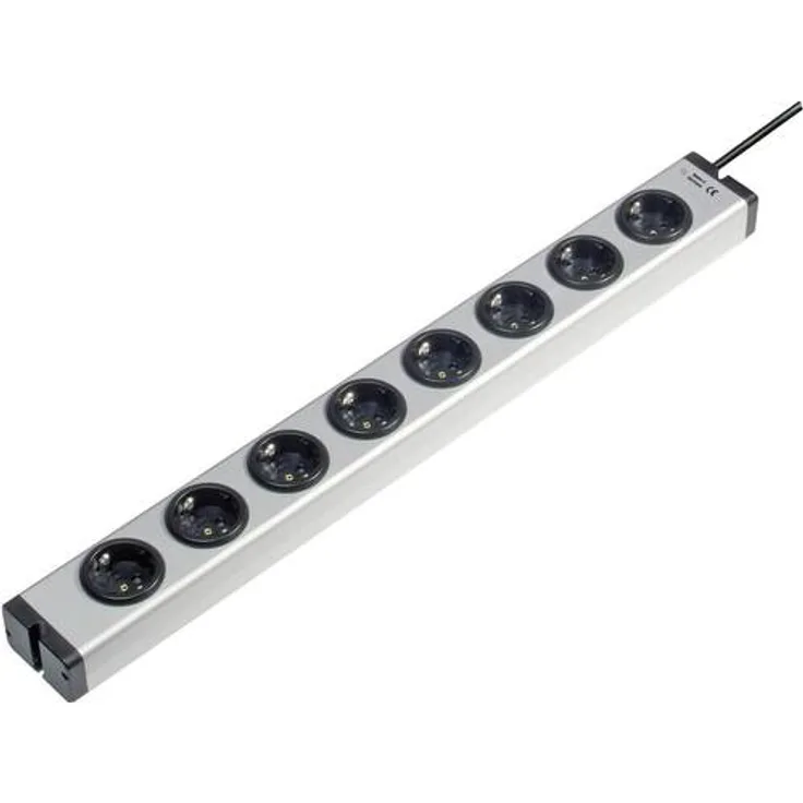 EHMANN 0600x00082031 Alu Universal Aluminium Steckdosenleiste 8-Fach, 1,5 m Zuleitung