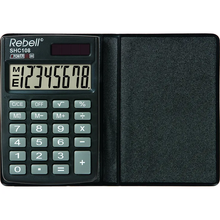 Rebell RE-SHC108 Taschenrechner, 8-stelligem LCD Display, Solarzelle, Wurzel- und dreifacher Speicherfunktion, Schutzhülle, schwarz
