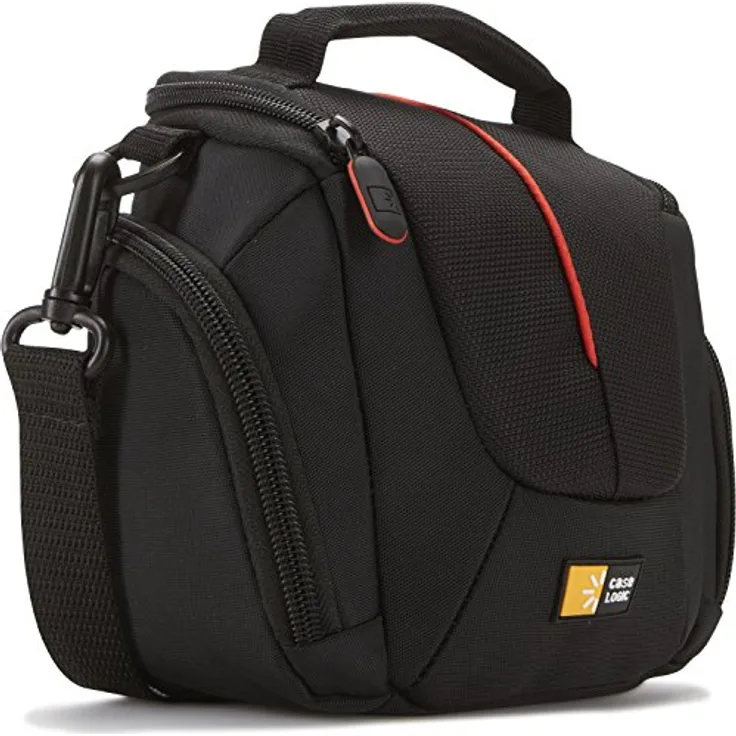 Case Logic DCB304K High-Zoom Camera Case Kameratasche inkl. Tragegriff-Schultergurt-Gürtelschlaufe schwarz-rot