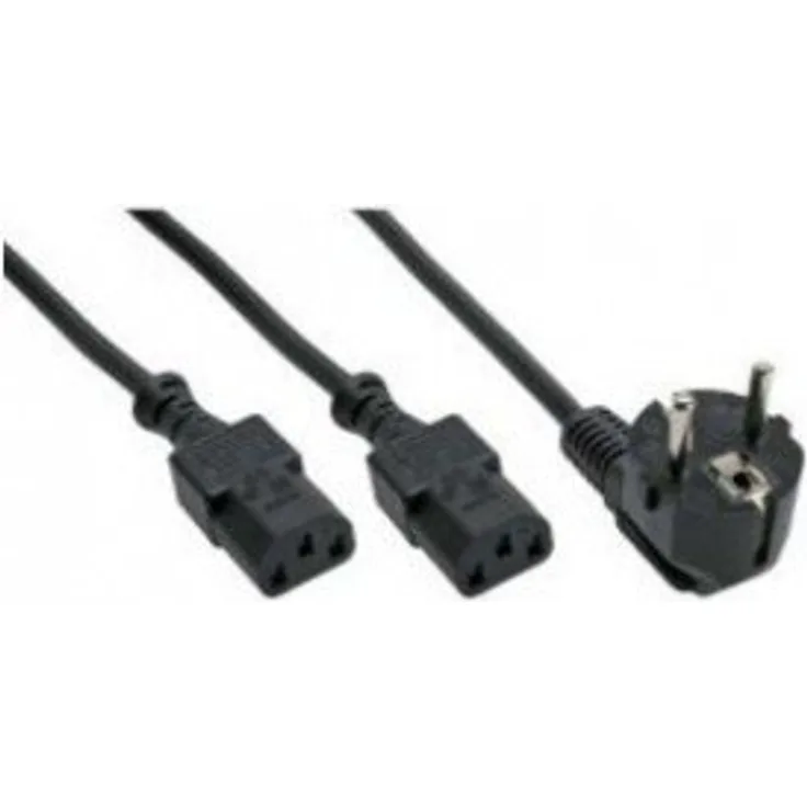 InLine 16657E Netz-Y-Kabel, 1x Schutzkontaktstecker zu 2x Kaltgerätestecker, 3m