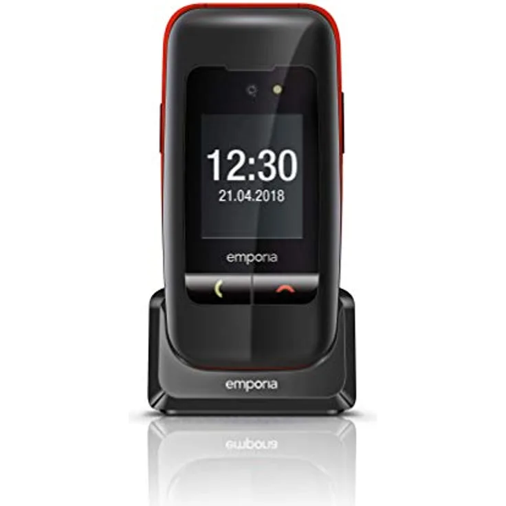 Emporia ONE V200_001 Einfach zu bedienendes Klappenhandy mit 2MP Kamera, Schwarz-Rot