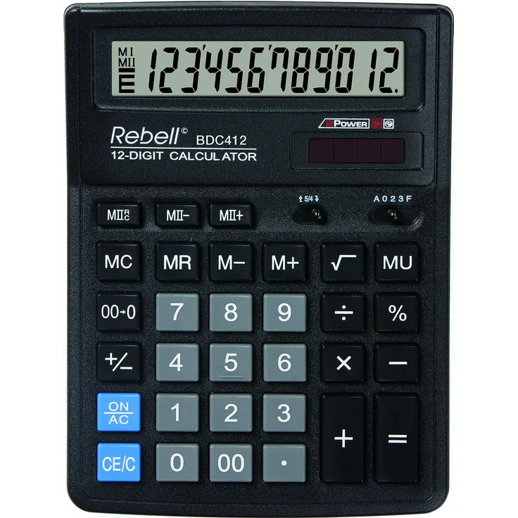 Rebell RE-BDC412 Tischrechner BDC412, 12-stelligem und angewinkeltem Display, schwarz