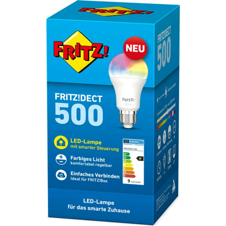AVM FRITZ!DECT 500 (smarte LED-Lampe E27 für farbiges und weißes Licht, dimmbar, 2700K, 9W, 806 Lumen) – Bild 3