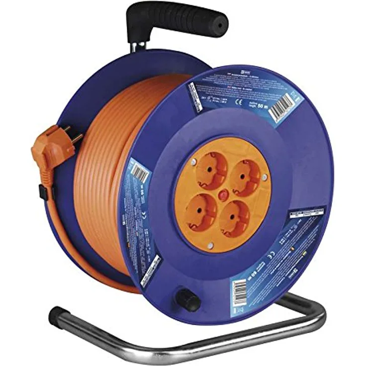 EMOS IP20 Profi-Kabeltrommel, 50m Kabel mit 4 Steckdosen, 1,5 mm Schuko