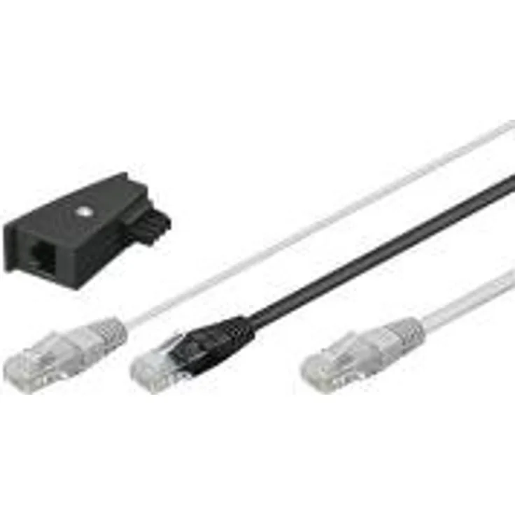 Wentronic Goobay TAE Adapter 2 x RJ45-Stecker auf RJ45-Stecker (8P8C) /, TAE-F-Stecker, 2 x RJ45-Stecker, Schwarz-Grau, 3 m - Anschlusskabel für DSL-Router wie z.B. AVM Fritzbox (95286)