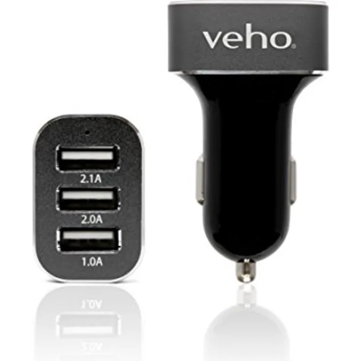 Veho VAA-010 Aluminium-Panel Kfz Ladegerät (26 Watt, 5100mAh) mit USB-Kabel für Smartphone-Tablet-PC-MP3-MP4 schwarz