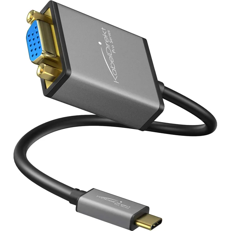 KabelDirekt - USB C auf VGA Adapter - 0,15m - (Auflösungen bis zu 1920 x 1200 - 60Hz, USB C 3.1 und Thunderbolt 3, geeignet für MacBook Pro 2016-2017, MacBook 12“, Chromebook Pixel UVM.)