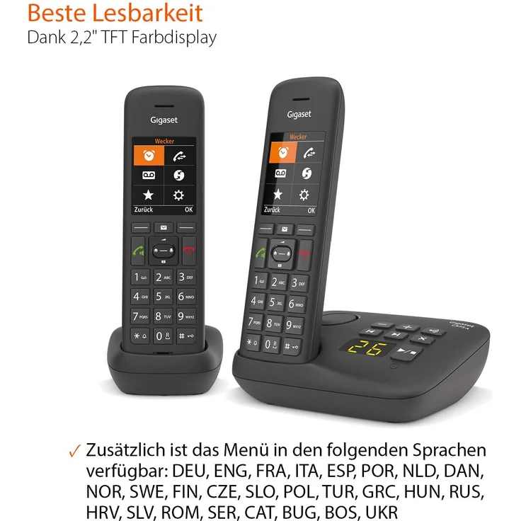 Gigaset C575A Duo DECT Schnurlostelefon mit Anrufbeantworter für komfortables Telefonieren, mit großer Nummernanzeige, Farbdisplay und leichter Bedienbarkeit, Analog-Telefon, schwarz – Bild 3