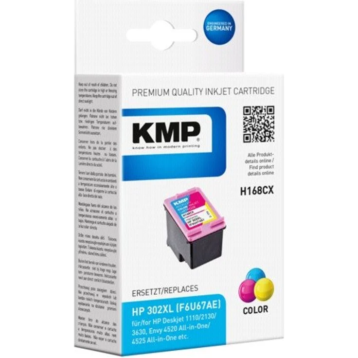 KMP Druckerkartusche für HP DeskJet 1110-2100 Series-3630 Series, Envy 4520 Series, OfficeJet 3800 Series-4650 Series 3-Farbig - Kompatibel - Tintenpatrone für 302XL - Office Druckerzubehör – Bild 1