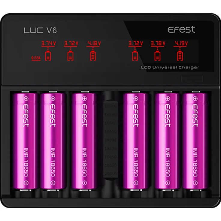 Efest - LUC V6 Charger - LCD & USB Ladegerät für 6x Li-Ion Akkus inkl. KFZ-Adapter