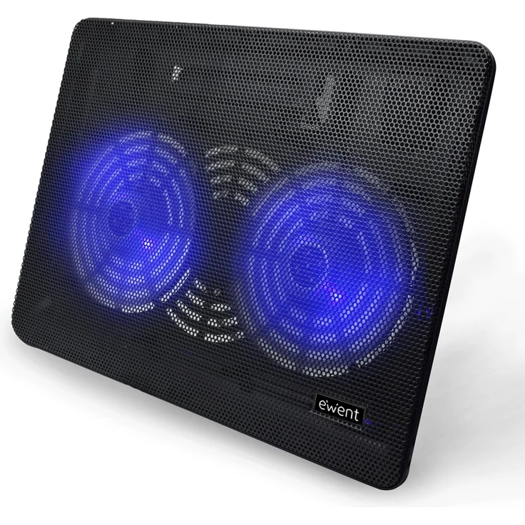 Ewent EW1256 Laptop Kühler 12-17 Zoll, 2 Ruhige Lüfter mit blau LEDs, Cooling Pad, Notebook Cooler Ständer Kühlpad Kühlmatte, schwarz