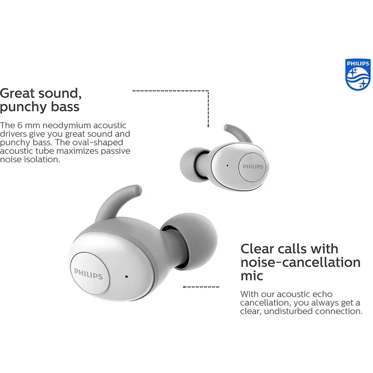 Philips SHB2515WT-10 In-Ear Kopfhörer, mit Bluetooth, Mikrofon, grau, weiß – Bild 5