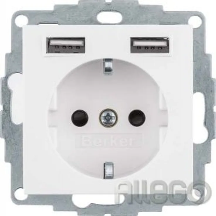 Berker Steckdose SCHUKO/USB S.1, polarweiß gl. 48038989