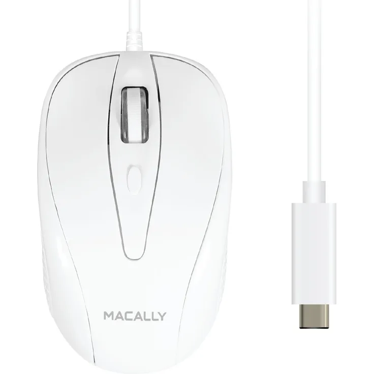May UCTURBO, MacBook Maus USB C, optisch mit Kabel, Mouse für USB-C Notebook und Laptop, weiß - grau
