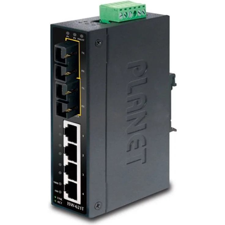 PLANET Industrieller Fast Ethernet Switch 4-Port 10/100 Mbps RJ45 + 2-Port 100Base-FX IP30 Temp Range -40ƒ¸C - 75ƒ¸C