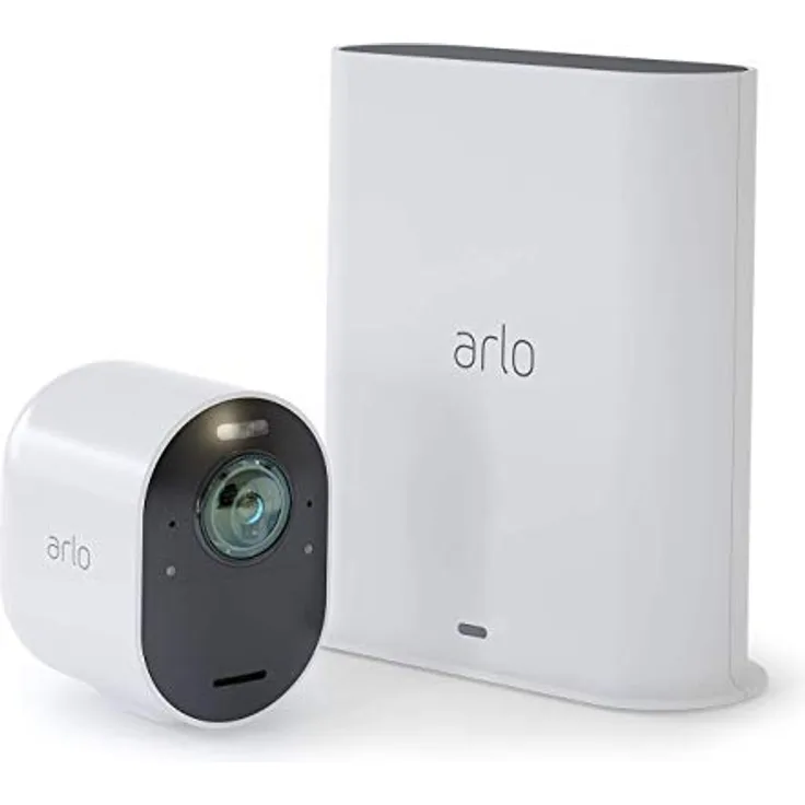 Arlo Ultra Überwachungskamera & Alarmanlage, 4K UHD, 1er Set, Smart Home, kabellos, Innen-Außen, Farbnachtsicht, 180 Grad Blickwinkel, WLAN, 2-Wege Audio, Spotlight, Bewegungsmelder, (VMS5140) - Weiß