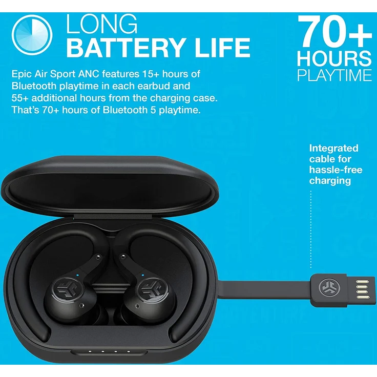 JLAB Epic Air Sport ANC True Wireless In-Ear Kopfhörer mit Bluetooth, Mikrofon, Noise Cancelling, geeignet für Sport, schwarz – Bild 4