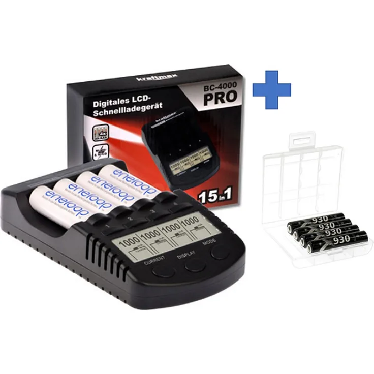 Kraftmax BC-4000 Pro Akku & USB Ladegerät + 4x LSD Plus Micro AAA...