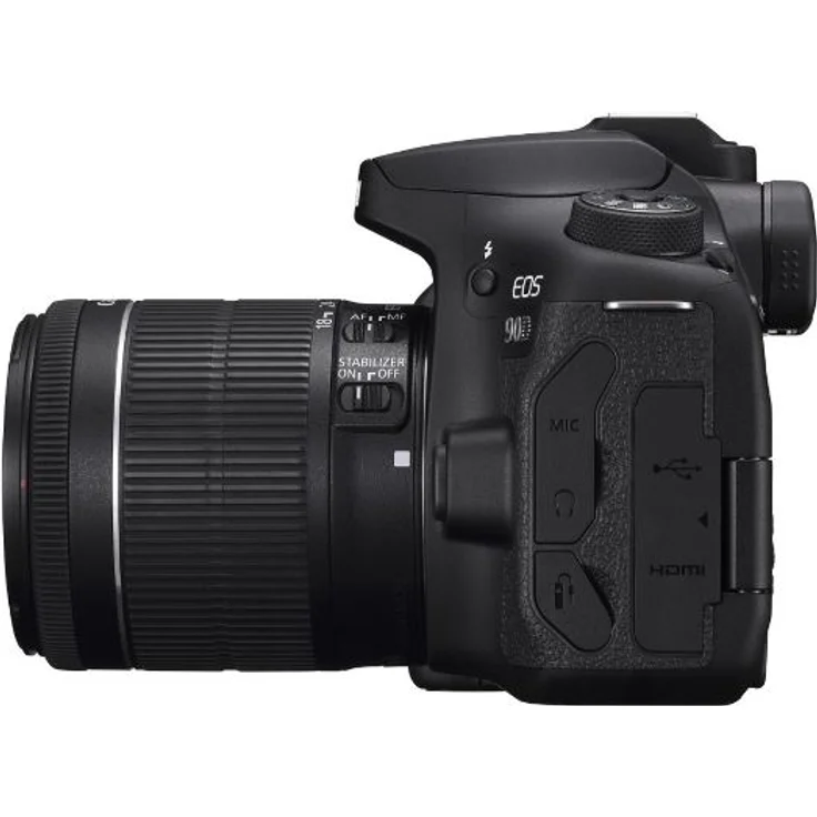 Canon EOS 90D Spiegelreflexkamera (32,5 MP, 7,7 cm (3 Zoll) Vari-Angle Touch LCD Display, APS-C Sensor, 4K, Full-HD, WLAN, Bluetooth) Gehäuse mit Objektiv EF-S 18-55mm F-3.5-5.6 IS STM schwarz – Bild 2