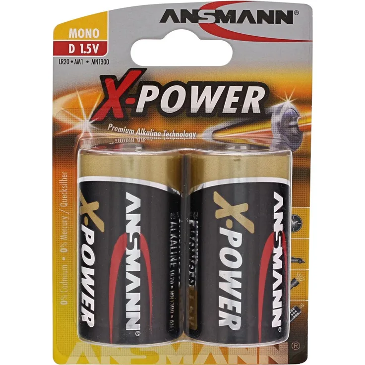 ANSMANN X-Power Alkaline Batterie Mono D LR20 Longlife Alkalibatterie für extrem hohen Strombedarf (2er Pack)