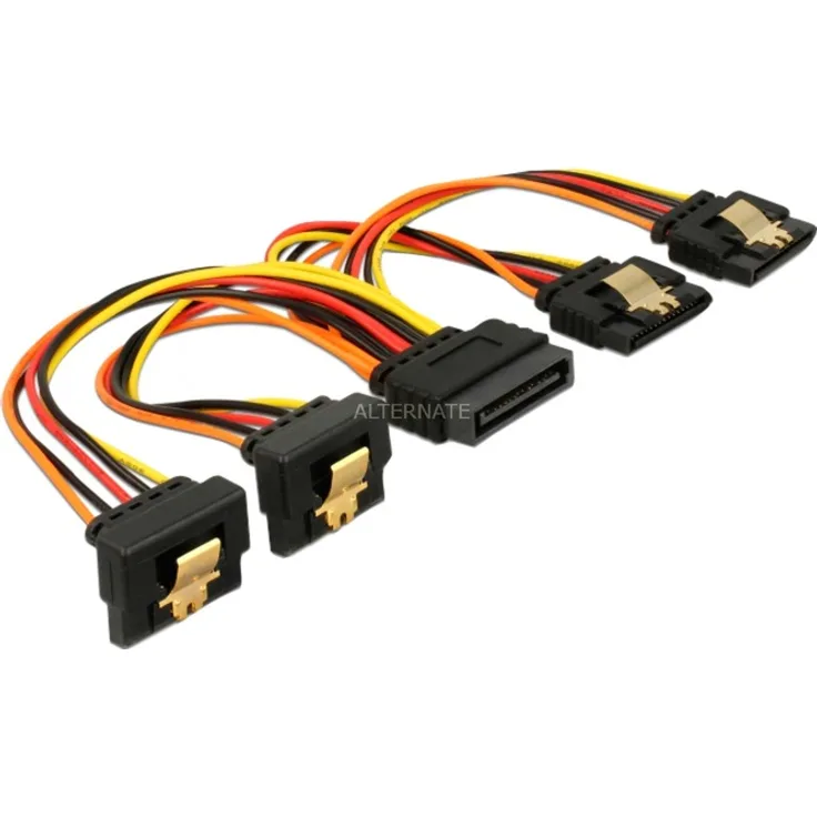 DeLOCK - Netz-Splitter - SATA Leistung (S) eingerastet bis SATA Leistung (R) Metallclip - 3,3 / 5 / 12 V - 15cm - Schwarz, Gelb, Rot, orange (60150)