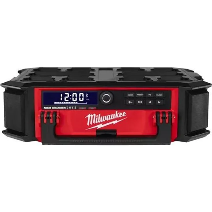Milwaukee M18PRCDAB+-0 Baustellenradio mit Bluetooth, geeignet für Outdoor, spritzwassergeschützt, rot, schwarz