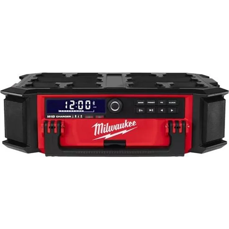 Milwaukee M18PRCDAB+-0 Baustellenradio mit Bluetooth, geeignet für Outdoor, spritzwassergeschützt, rot, schwarz – Bild 1