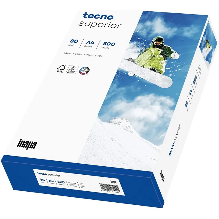 tecno Multifunktionspapier superior, A4, 80 g/qm für Inkjet-, Laserdrucker, Kopierer, Duplex, hochweiß, - 1 Stück (2100011536)
