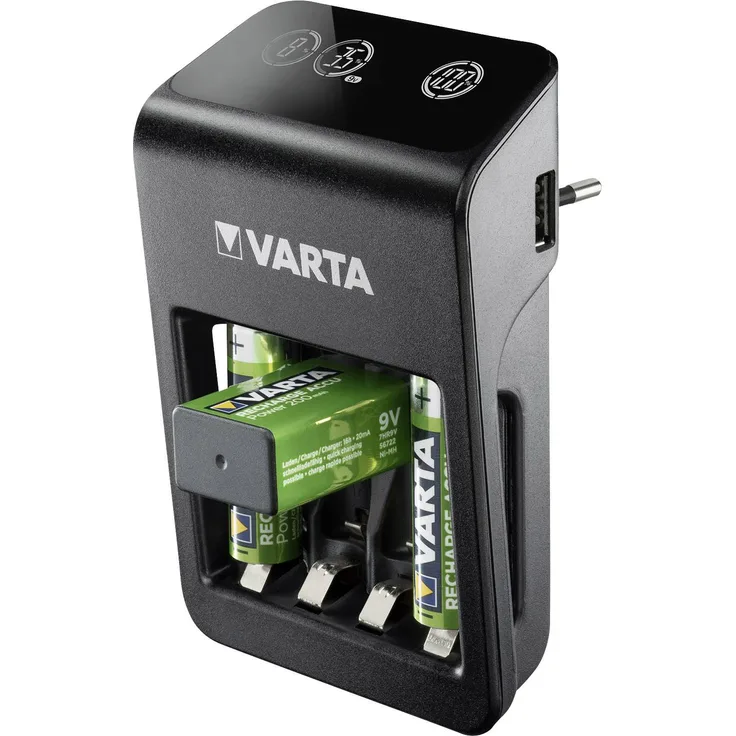 Varta LCD Plug-Plus Rundzellen-Ladegerät inkl. Akkus Mignon (AA), 9V Block