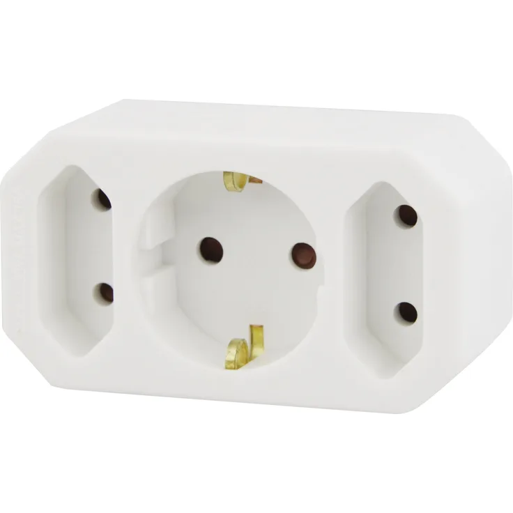EMOS GES-073 3-Fach Steckdosenadapter Weiß, Multistecker 2X Euro--1x Schutzkontakt Steckdose, 250 V