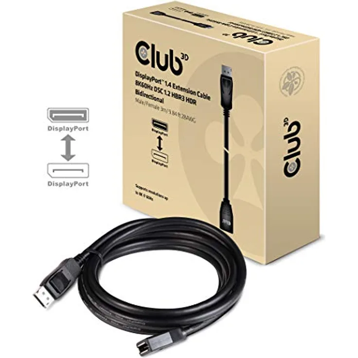 Club 3D - DisplayPort-Verlängerungskabel - DisplayPort (W) bis DisplayPort (M) eingerastet - DisplayPort 1.4 - 3 m - 8K Unterstützung