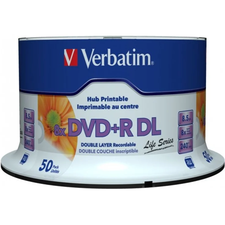 Verbatim DVD Double Layer DVD+R DL 8.5 GB - 240 min 8x, Full printable White No ID, 50 Stück in Cakebox – Bild 1