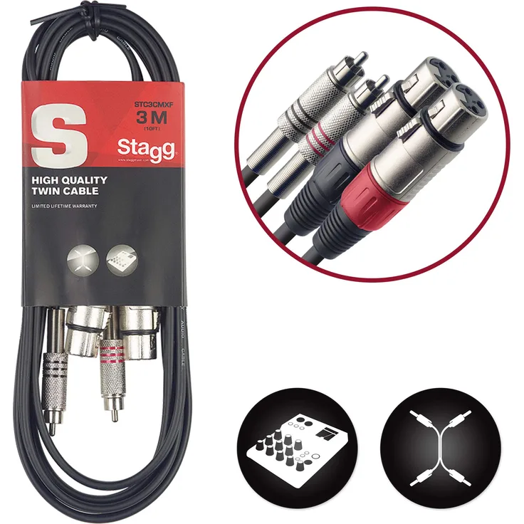Stagg STC3CMXF S Serie Audiokabel Twinkabel - 2x Chinch Männlich - 2x XLR Weiblich 3m