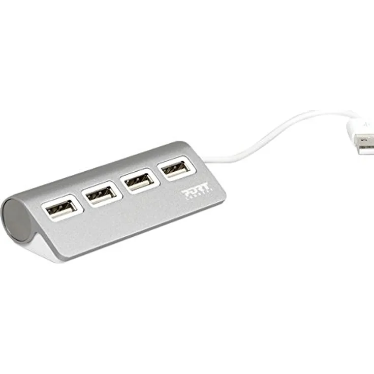 Port Designs 900120 Schnittstellen-Hub USB 2.0 480 Mbit-s Grau, Weiß - Schnittstellen-Hubs (USB 2.0, USB 2.0, 480 Mbit-s, Grau, Weiß, Acrylnitril-Butadien-Styrol (ABS), Aluminium, 0,12 m)