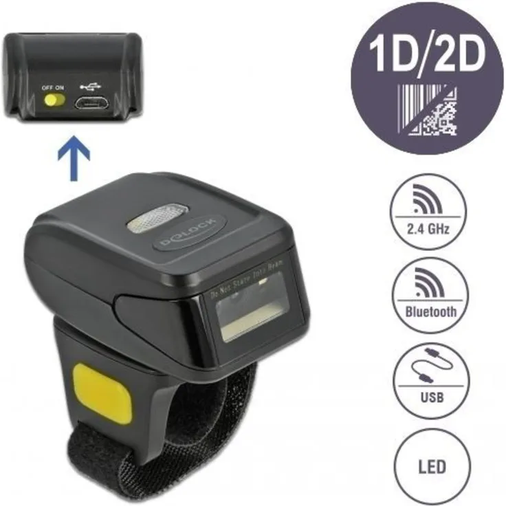 Delock Ringbarcode Scanner 1D und 2D mit 2.4 GHz oder Bluetooth