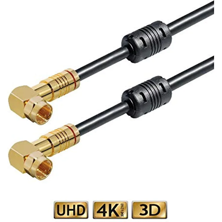 Transmedia Premium Koaxialkabel Winkelstecker, 60966-2-6 SAT F-Stecker 5 Fach geschirmt, 2,5 m 135 dB, mit Absorberferrite, schwarz, 1