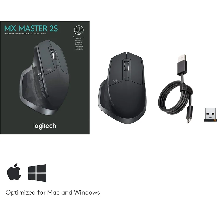Logitech MX Master 2S Kabellose Maus, Bluetooth und 2.4GHz Verbindung via Unifying USB-Empfänger, 4000 DPI Sensor, Wiederaufladbarer Akku, Multi-Device, 7 Tasten, PC-Mac-iPadOS - graphit-schwarz – Bild 6
