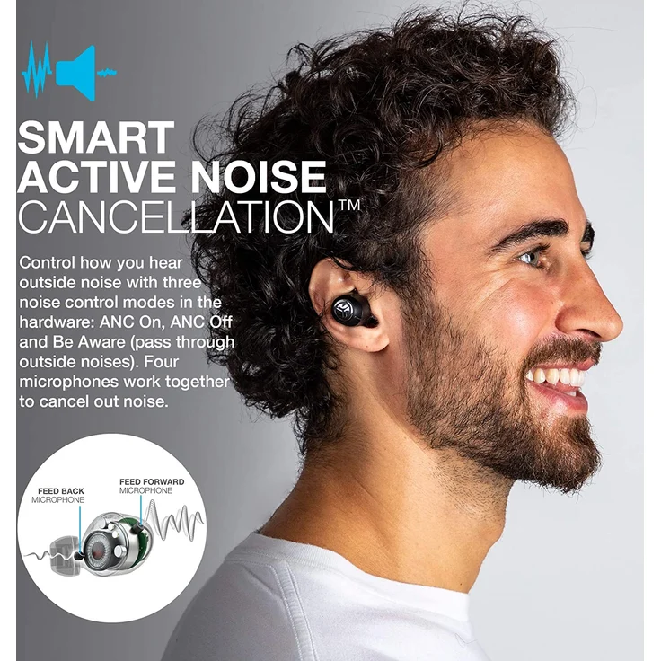 JLAB Air ANC In-Ear Kopfhörer mit Bluetooth, Noise Cancelling, Mikrofon, spritzwassergeschützt, schwarz – Bild 7