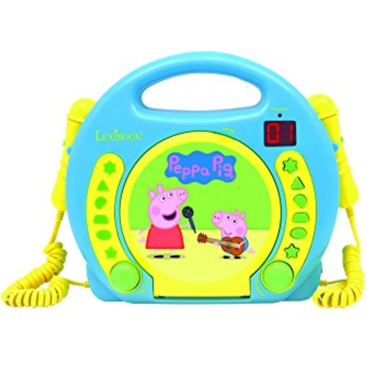Lexibook Peppa Wutz Schorsch CD-Player mit 2 Spielzeug-Mikrophonen, Kopfhöreranschluss, Batteriebetrieben, Blau, RCDK100PP