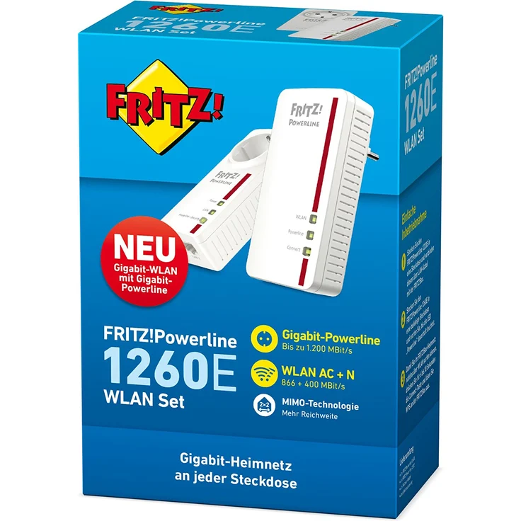 AVM Fritz Powerline 1260E-1220E WLAN Set (WLAN-Access Point, ideal für Media-Streaming oder NAS-Anbindungen, 1200 MBit-s, deutschsprachige Version) weiß – Bild 3
