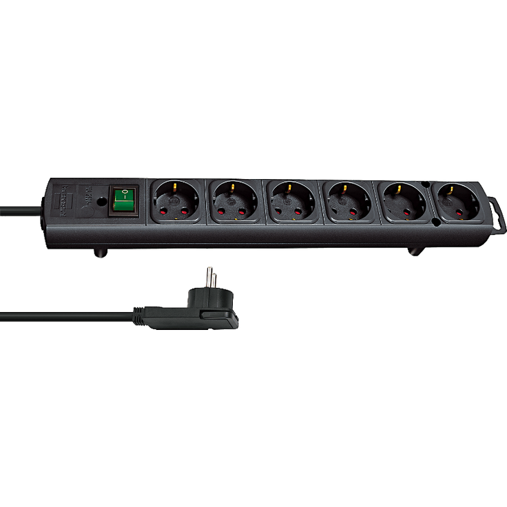 Brennenstuhl Comfort-Line Plus, Steckdosenleiste 6-fach (mit Flachstecker, Schalter, 2m Kabel und extra breite Abstände der Steckdosen) schwarz