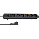 Brennenstuhl Comfort-Line Plus, Steckdosenleiste 6-fach (mit Flachstecker, Schalter, 2m Kabel und extra breite Abstände der Steckdosen) schwarz