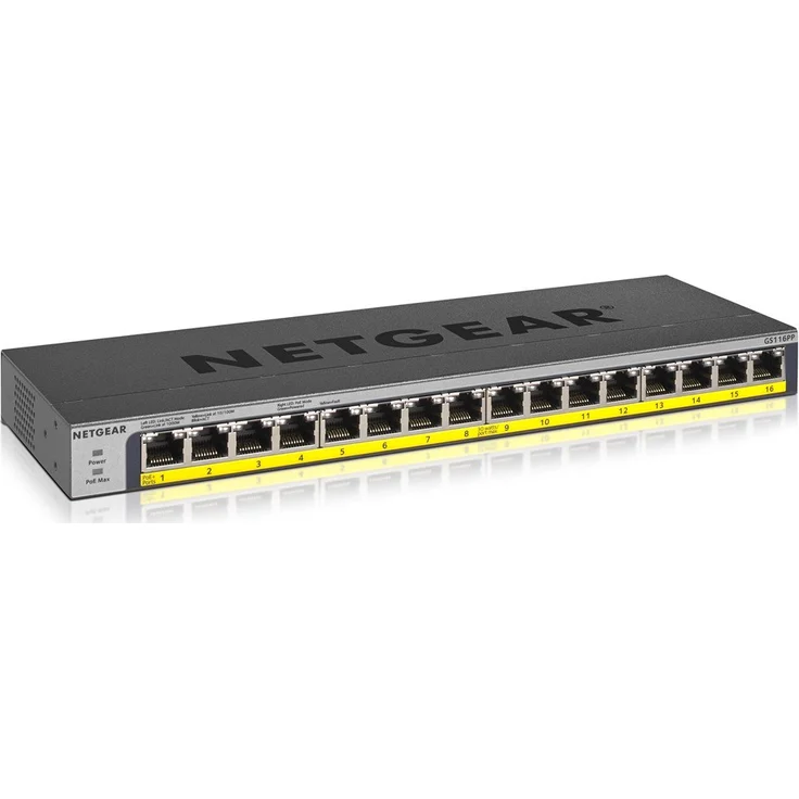 Netgear GS116PP 16-Port Gigabit Ethernet LAN PoE Switch Unmanaged (mit 16x PoE+ 183W erweiterbar, Desktop- oder Rack-Montage mit ProSAFE Lifetime-) – Bild 1