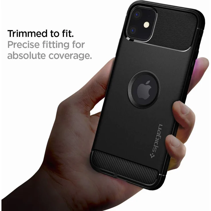 Spigen Rugged Armor Hülle, geeignet für Apple iPhone 11, robuste TPU Silikon Schutzhülle, stylisch, Karbon Handyhülle Case, Matte Black, Handy-Schutzhülle, schwarz (076CS27183) – Bild 6