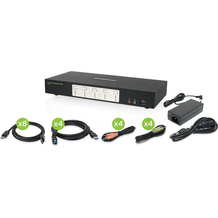 iogear GCS1944 Tastatur/Video/Maus (KVM)-Switch Schwarz - Tastatur/Video/Maus (KVM)-Switches (USB, USB, DisplayPort, 3,5 mm Kopfhörer, 3.5mm mic, DisplayPort, USB A, 4K Ultra HD, 4096 x 2160 Pixel)