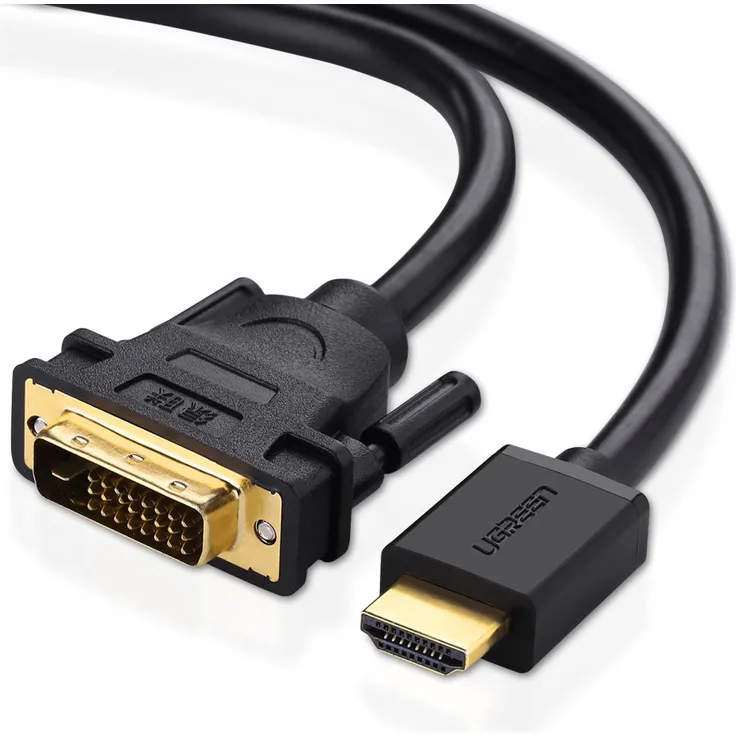 UGREEN HDMI DVI adapter DVI 24+1 Adapter HDMI mit 1080P, High Speed DVI auf HDMI bidirektional Konverter unterstützt 3D , Full HD vergoldete Kontakte, 1m, Schwarz