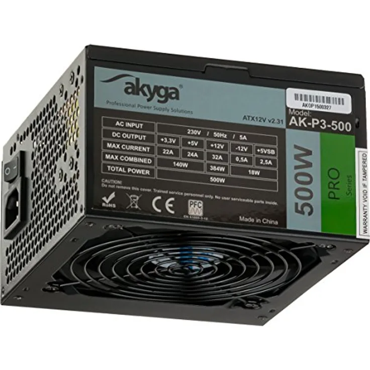 Akyga AK-P3-500 Netzteil 500W, 120mm leiser Lüfter schwarz