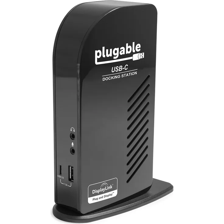 Plugable USB-C Docking-Station mit dreifacher Anzeige. Verfügt über Ladeunterstützung/Stromversorgung für spezifische Systeme mit Windows USB-C und Thunderbolt 3 (UK- und EU- Netzkabel enthalten)